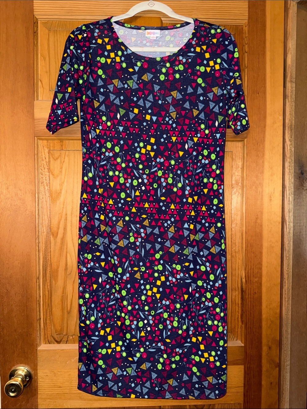 LuLaRoe Julia Women’s Navy Geometric Print Midi Dress Medium